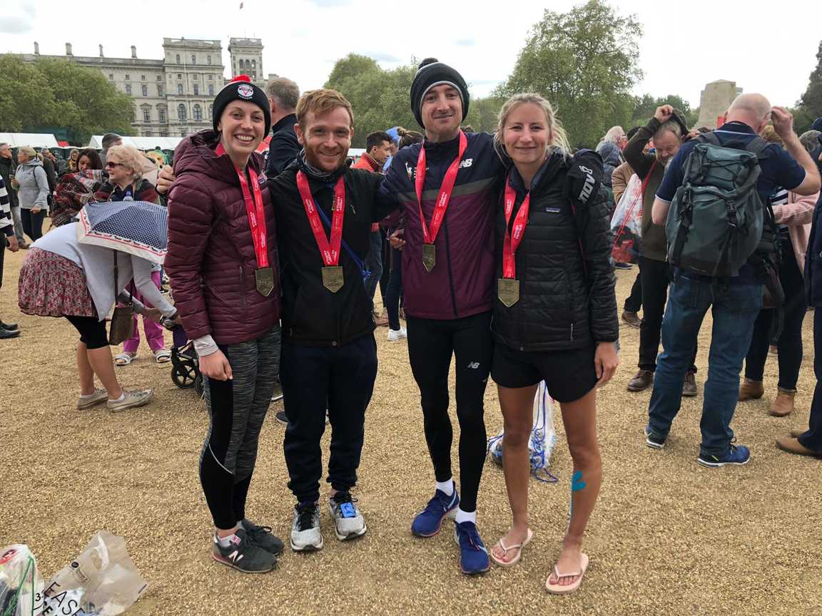 2019 London Marathon finishers: Hannah Brierley, Joseph Hayes, Craig Jones and Heather Hughes